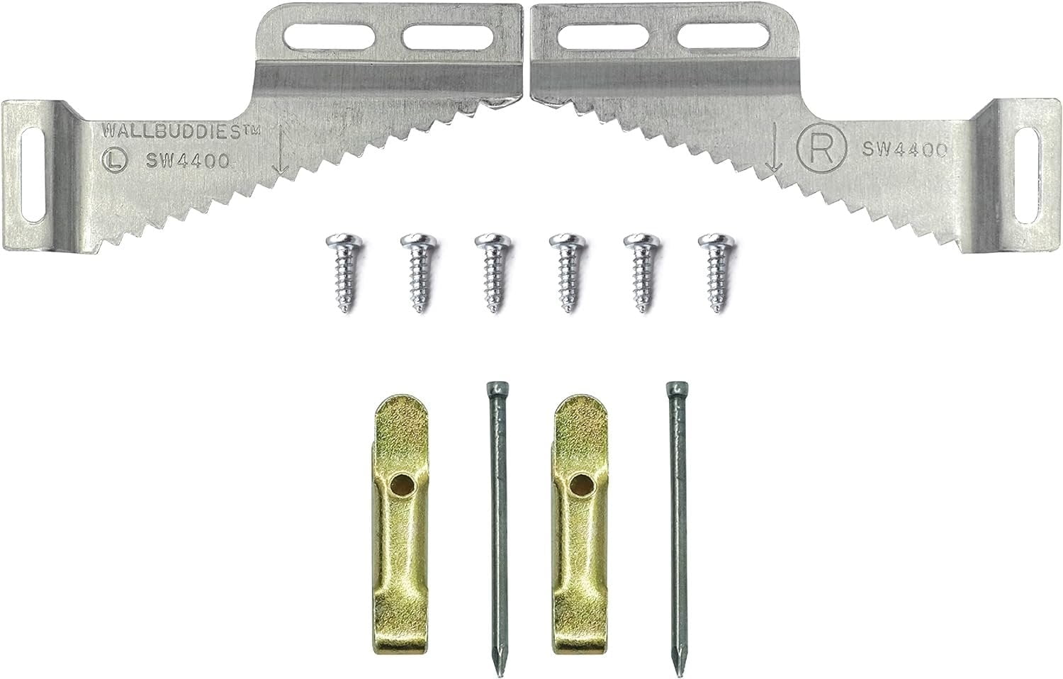 Picture Hang Solutions - 30 lb Capacity Small Wall Buddies - Includes Wall Hangers, Nails, and Screws 5 sets per pack