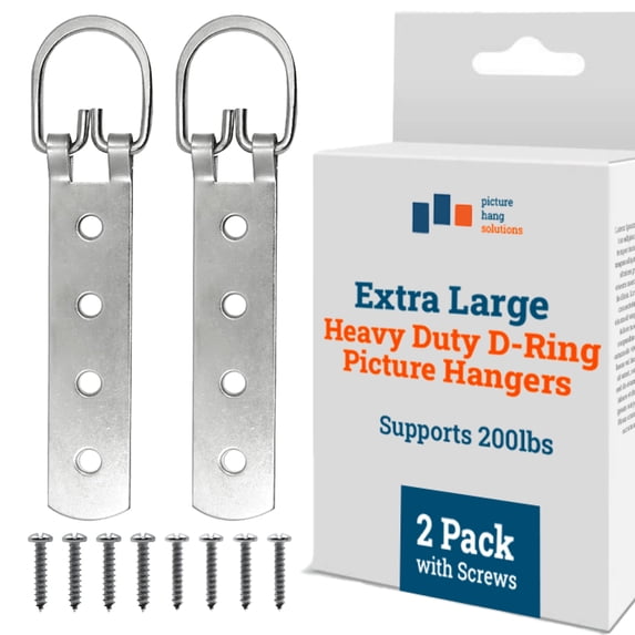 Picture Hang Solutions 4-Hole D-ring Steel Strap Hanger for Wood Frames 200-lb Capacity 2 Pieces per Pack