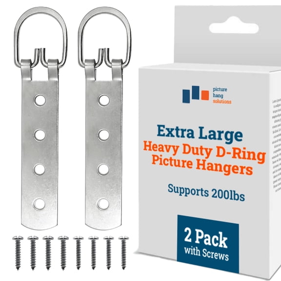 Picture Hang Solutions 4-Hole D-ring Steel Strap Hanger for Wood Frames 200-lb Capacity 2 Pieces per Pack