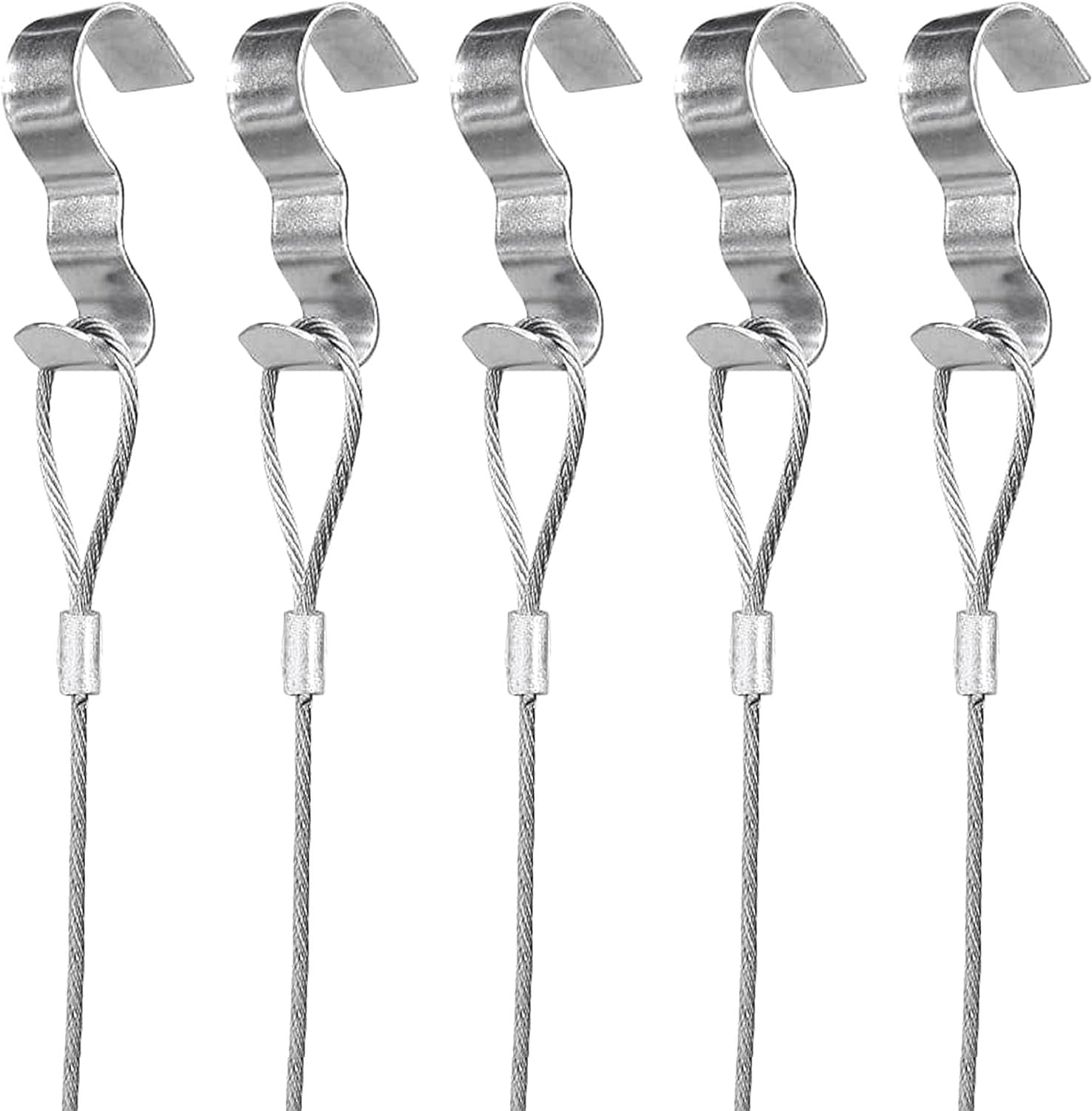 Picture Hang Solutions - Silver Picture Rail Molding Hooks - Gallery Hanging System - Includes Wire Cables and Adjustable Hooks 5 sets per pack