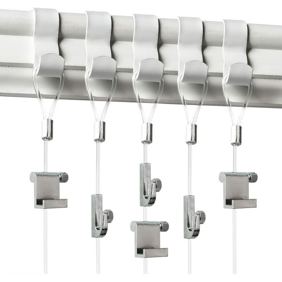 Picture Hang Solutions - White Picture Rail Molding Hooks and Invisible Wire - Gallery Hanging System - Includes Nylon Cord and Adjustable Hooks 5 sets per pack