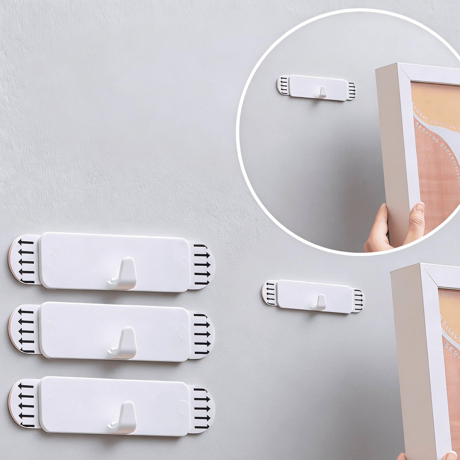 Picture Hangers, Adhesive Hanging Hooks Without Nails, No Damage Sawtooth Hangers for Wall