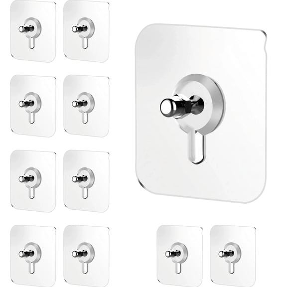 Picture Hangers without Nails, 20 Ibs Load Heavy Duty Self Picture Hanging Hooks for Hanging, Waterproof Adhesive Picture Hooks for Bathroom Kitchen, Transparent Sticky Hooks for Frames 12mm 10PCS