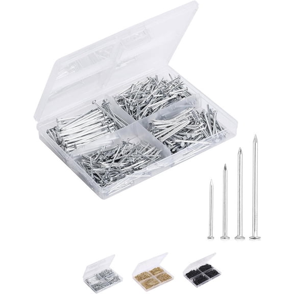 Picture Hanging Hardware, 200Pcs Multi-Spec Small Nails for Picture Hanging, Wall Nails for Hanging Photo Frames and Canvas Art, Small Fasteners with Pointed Tips and Small Heads,