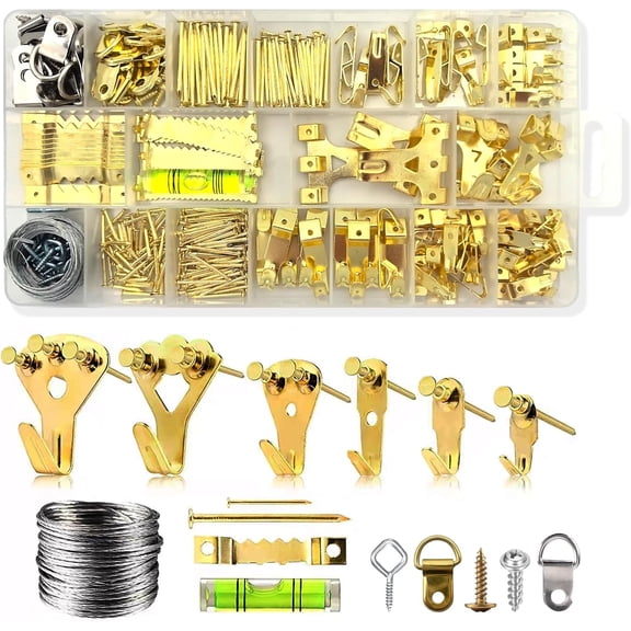 Picture Hanging Kit 302 PCS, Picture Hangers, Heavy Duty Wall Hook, Picture Hanging Assortment, Picture Hanging Wire, Frame Hanging Hardware, Nails for Hanging Pictures, Plate Hangers for The Wall