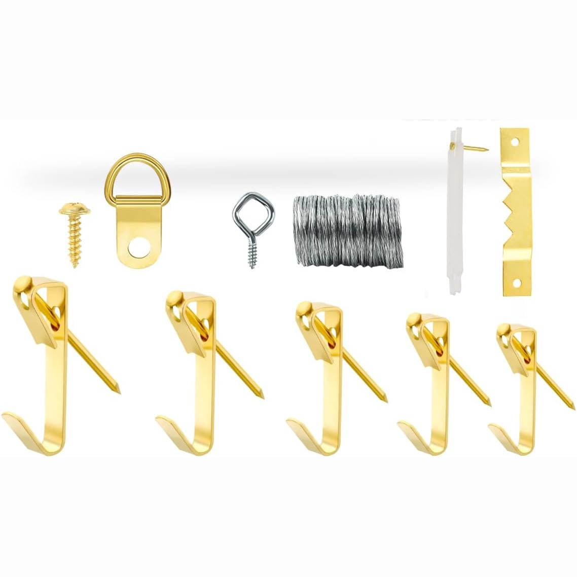 Picture Hanging Kit Assorted Hooks and Nails, Heavy Duty Frames Hangers, Wall Hooks, Nails, Nail Keeper, Sawtooth, Wire, D Ring, Wall Hanging Kit for Art, Canvas, Mirror