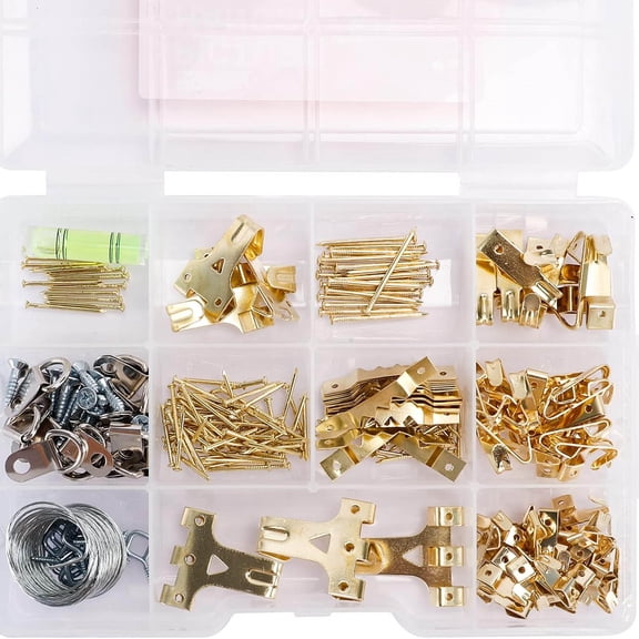 Picture Hanging Kit, Hangers, Heavy Duty Frame Hooks Assortment with Nails, Hanging Wire, Screw Eyes, D Ring and Sawtooth Hardware for Frames Mounting
