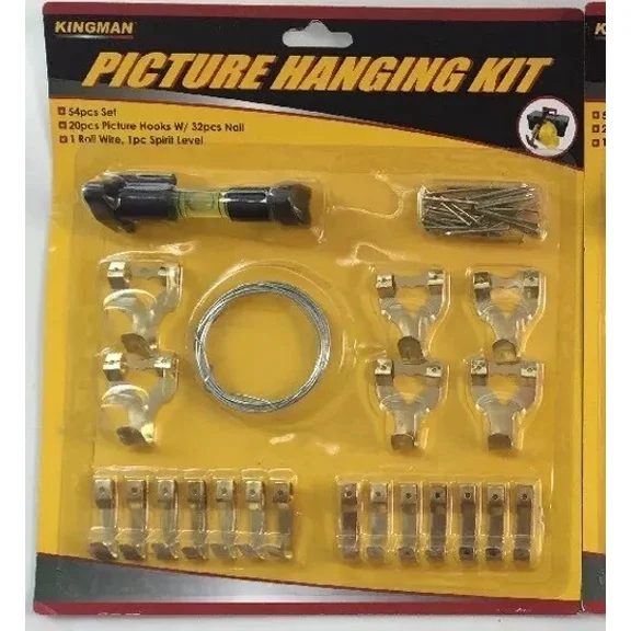 Picture Hanging Kit- Hangers, Wire, Screw Eyes, Nails, Level New