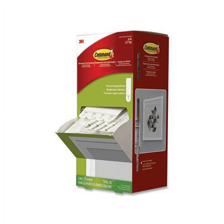 Picture Hanging Strips, Cabinet Pack, Removable, Holds Up to 6 lbs per Pair, 0.75 x 2.75, White, 4/Set, 50 Sets/Carton Picture Hanging Strips, Cabinet Pack, Removable, Holds Up to 6 lbs per Pair, 0.75 x 2.75, White, 4/Set, 50 Sets/Carton