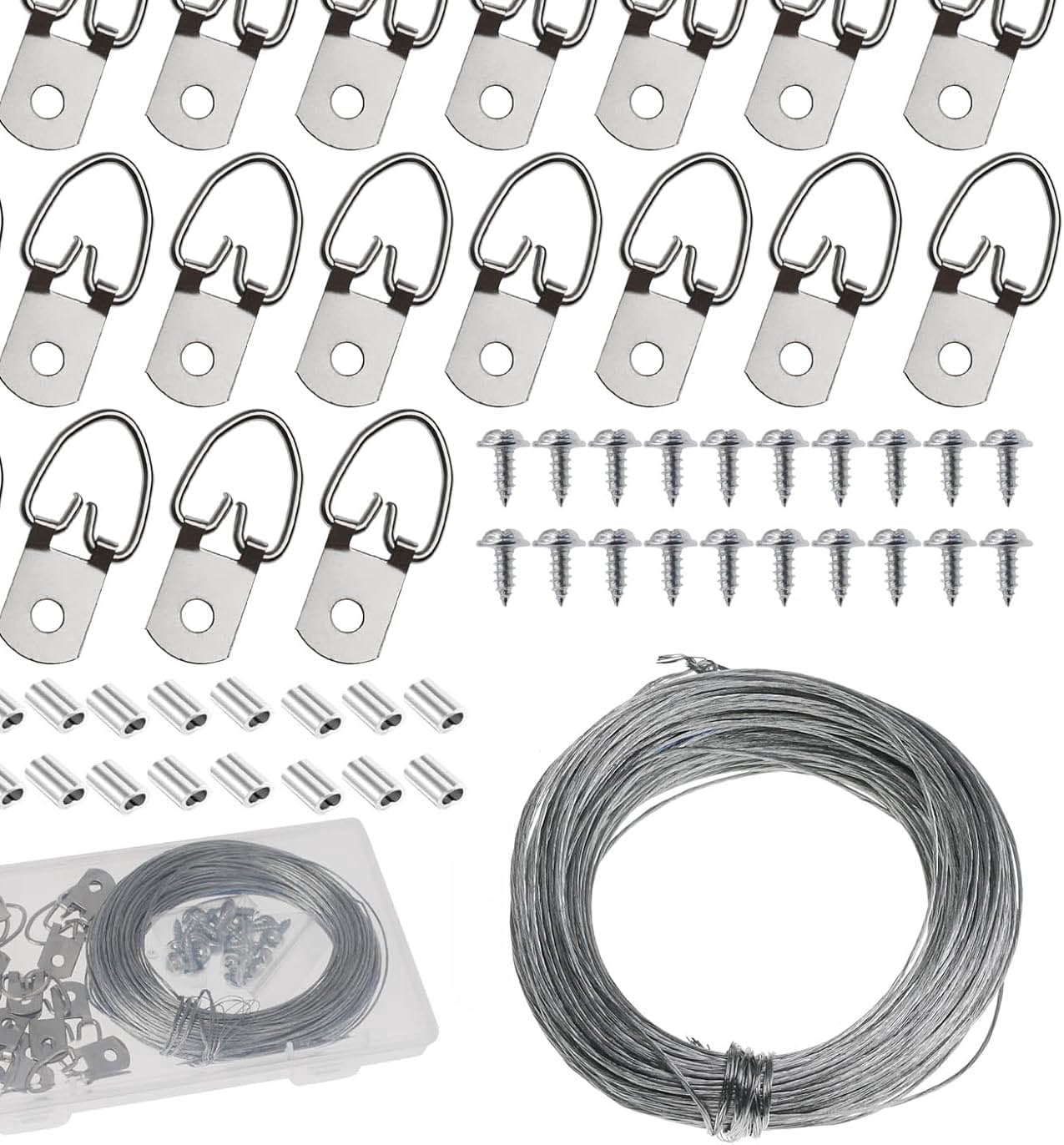 Picture Hanging Wire Kit with D Rings and Screws, Heavy Duty for Hanging Pictures, Clocks, Mirrors
