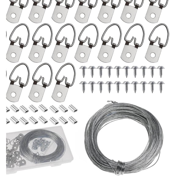 Picture Hanging Wire Kit with D Rings and Screws, Heavy Duty for Hanging Pictures, Clocks, Mirrors