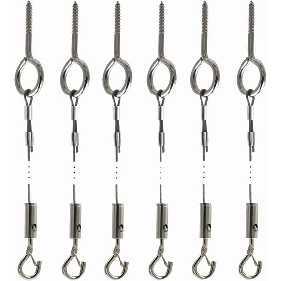 Picture Hanging Wire System, Could DIY 6 Pairs Screw in Hanger Hooks Kit for Picture or Art Frame, LED Light, Include Screw in Hooks, 304 Stainless Steel Wire Rope, Sleeves and Lock Turnbuckles