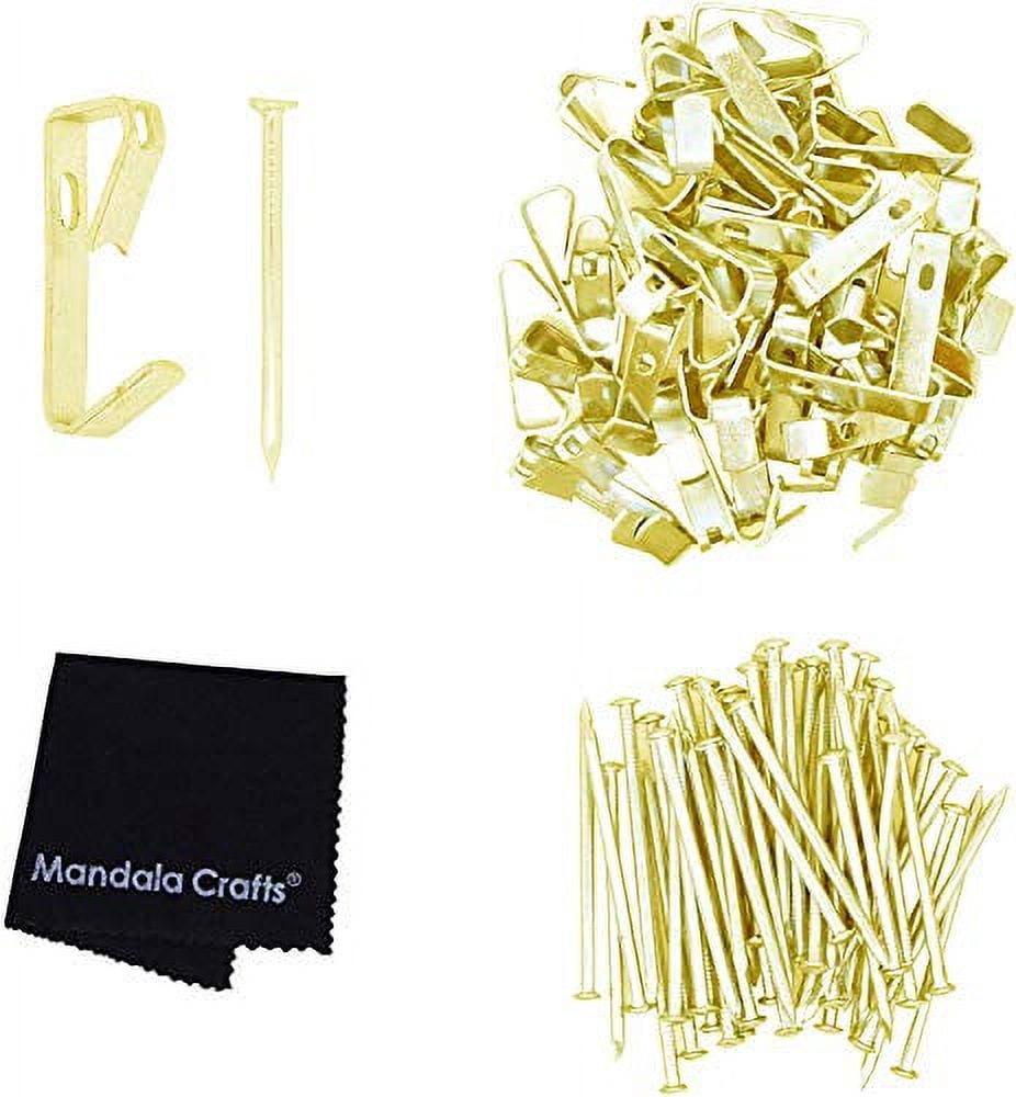 Picture Hook Hanger with Nail Hanging Hardware Kit for Painting, Frames, Canvas Art, Photo Wall Mounting; Gold Extra Large 100 LBS 50 Packs by Mandala Crafts