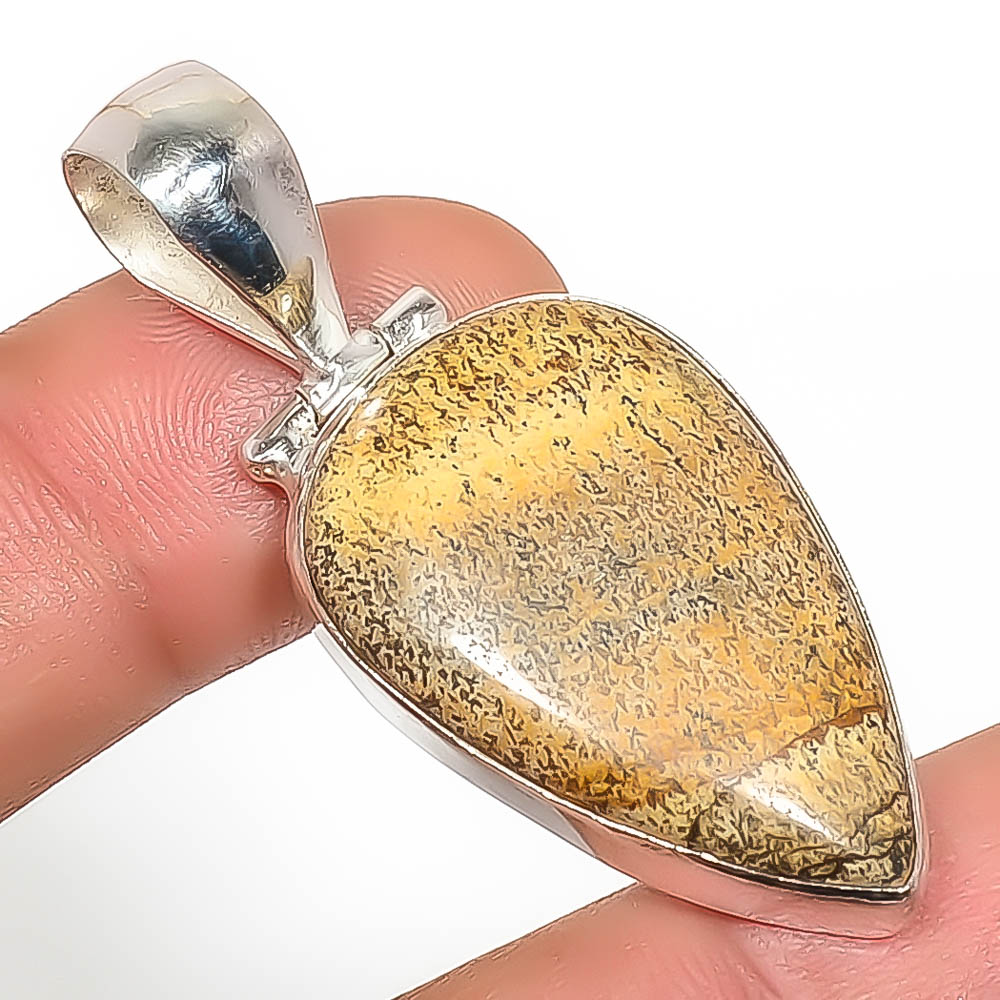 Picture Jasper Gemstone 925 Silver Plated Pendant 1.95" Tp7785622
