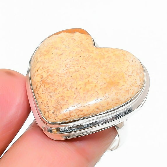 Picture Jasper Heart Shape Gemstone Adjustable Ring Wedding Gift Jewelry FR 1134