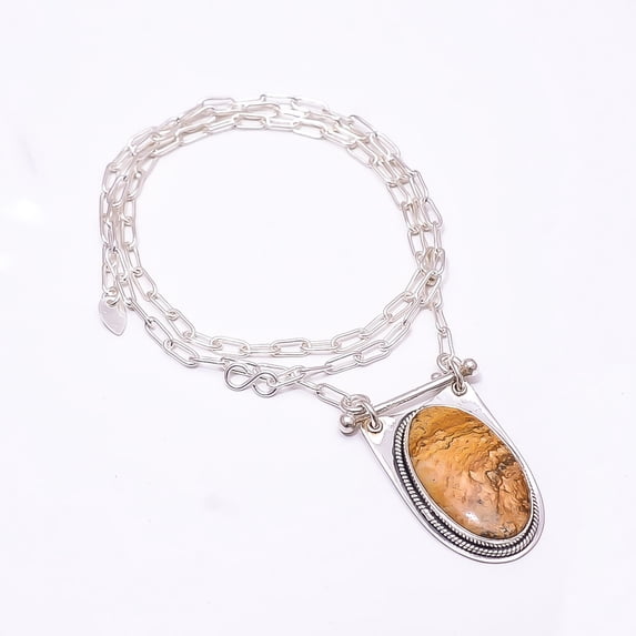 Picture Jasper -Oregon 925 Sterling Silver Chain Pendant 19-23", Brown Picture Jasper Necklace CP_9262_369_30