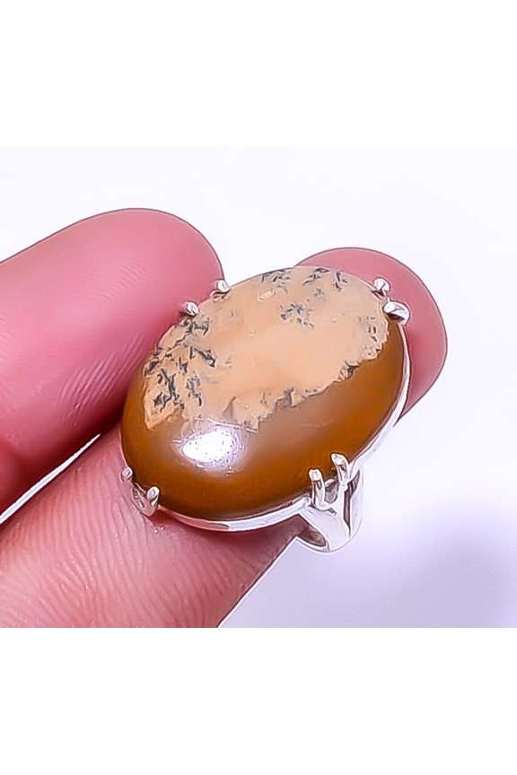 Picture Jasper - Oregon 925 Sterling Silver Solitaire Ring Size 8|Handmade Ring, Gift for her, Yellow Ring, Gemstone Silver Jewelry