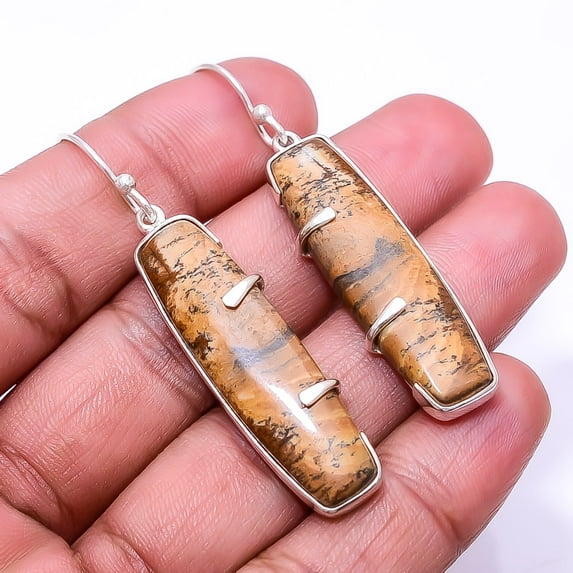Picture Jasper -Oregon Designer Handmade 925 Sterling Silver Earring 2.15", Brown Picture Jasper Earring E_8013_344_31