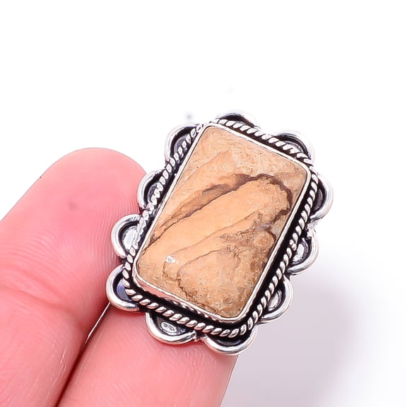 Picture Jasper - Oregon Designer Handmade 925 Sterling Silver Ring S.7.5 R12305