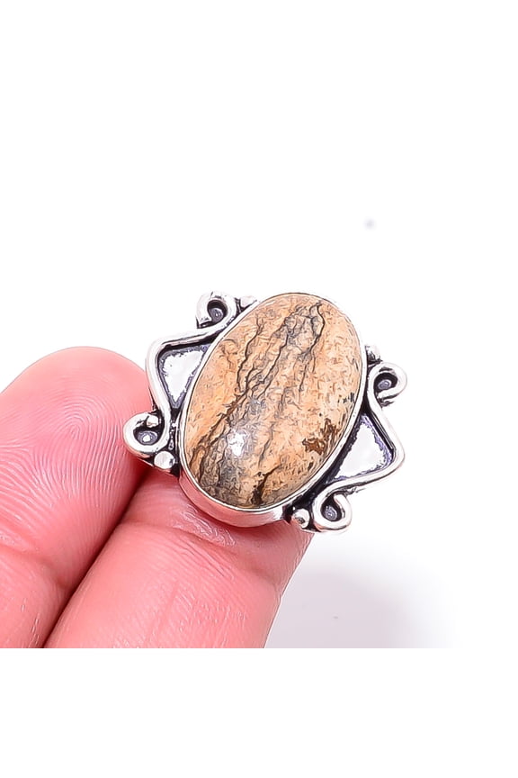 Picture Jasper - Oregon Designer Handmade 925 Sterling Silver Ring S.7 R10460