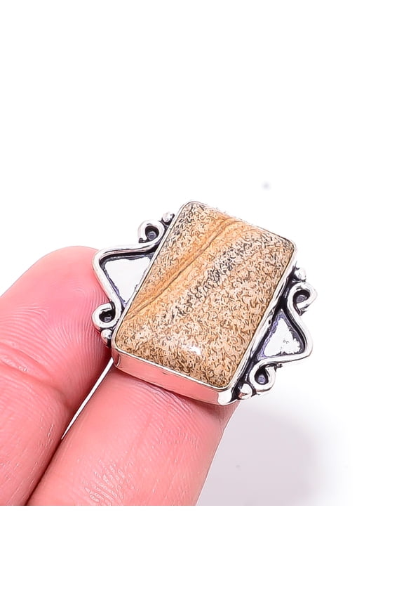 Picture Jasper - Oregon Designer Handmade 925 Sterling Silver Ring S.7 R1564