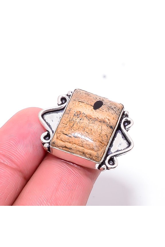 Picture Jasper - Oregon Designer Handmade 925 Sterling Silver Ring S.7 R17465