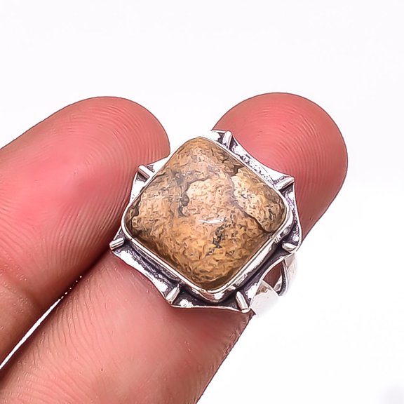 Picture Jasper - Oregon Designer Handmade 925 Sterling Silver Ring S.7 R20494