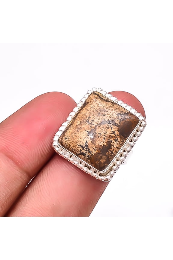 Picture Jasper - Oregon Designer Handmade 925 Sterling Silver Ring S.7 R22348