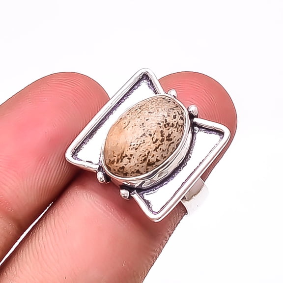Picture Jasper - Oregon Designer Handmade 925 Sterling Silver Ring S.7 R22496