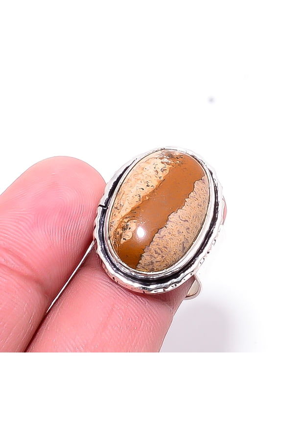 Picture Jasper - Oregon Designer Handmade 925 Sterling Silver Ring S.7 R2529