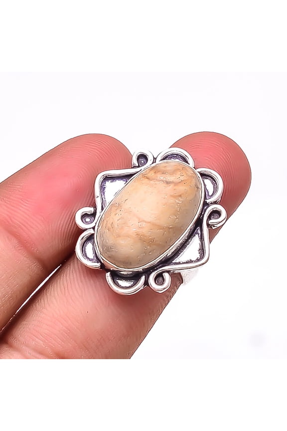 Picture Jasper - Oregon Designer Handmade 925 Sterling Silver Ring S.7 R25430