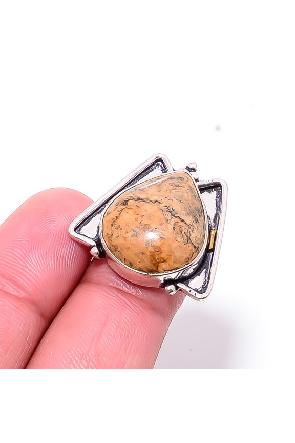 Picture Jasper - Oregon Designer Handmade 925 Sterling Silver Ring S.7 R25470