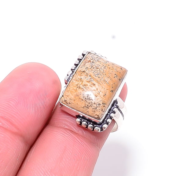 Picture Jasper - Oregon Designer Handmade 925 Sterling Silver Ring S.7 R28380