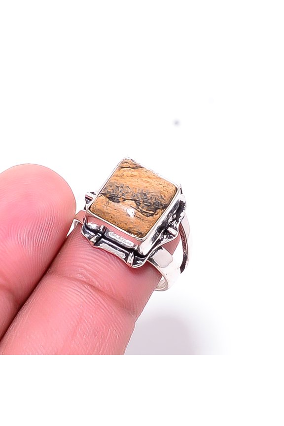Picture Jasper - Oregon Designer Handmade 925 Sterling Silver Ring S.7 R30382