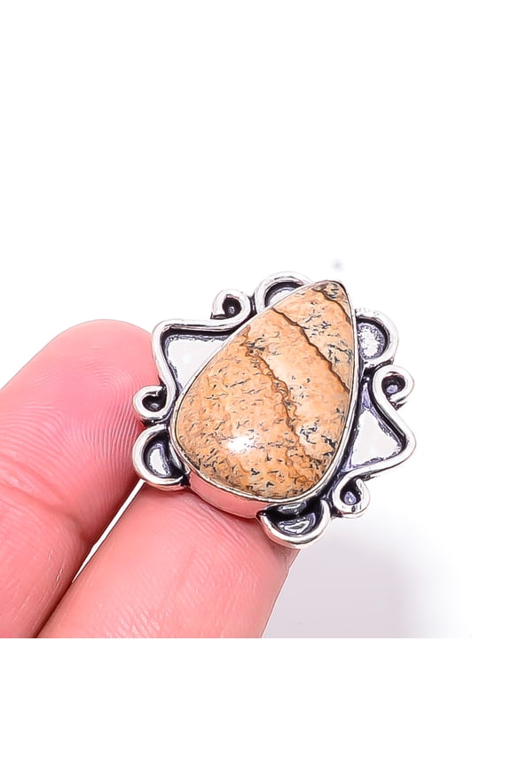 Picture Jasper - Oregon Designer Handmade 925 Sterling Silver Ring S.7 R7577