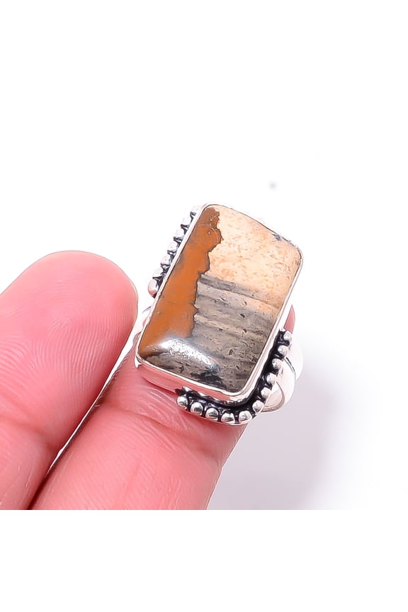 Picture Jasper - Oregon Designer Handmade 925 Sterling Silver Ring S.8.5 R13
