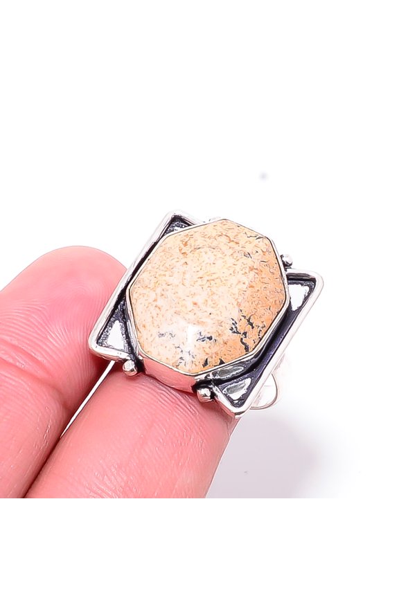 Picture Jasper - Oregon Designer Handmade 925 Sterling Silver Ring S.8.5 R21314