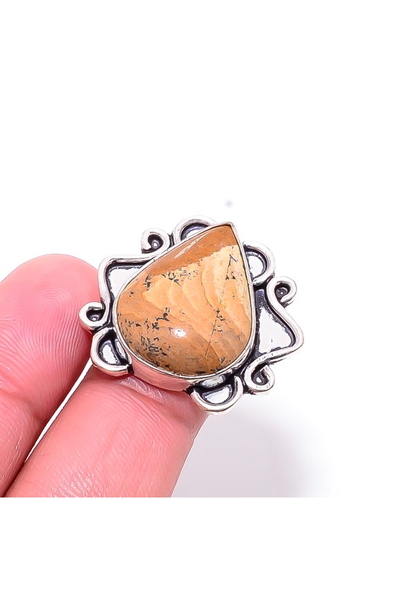 Picture Jasper - Oregon Designer Handmade 925 Sterling Silver Ring S.8.5 R21316