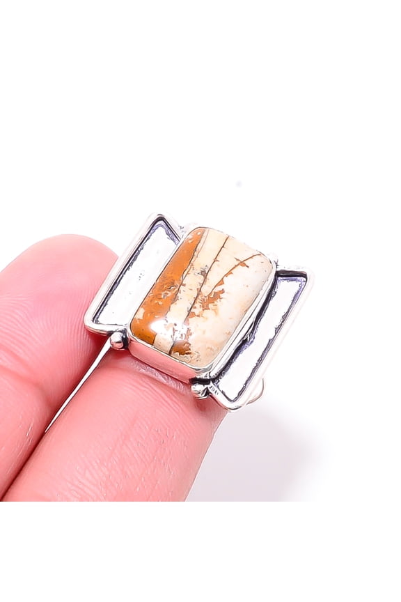 Picture Jasper - Oregon Designer Handmade 925 Sterling Silver Ring S.8.5 R27