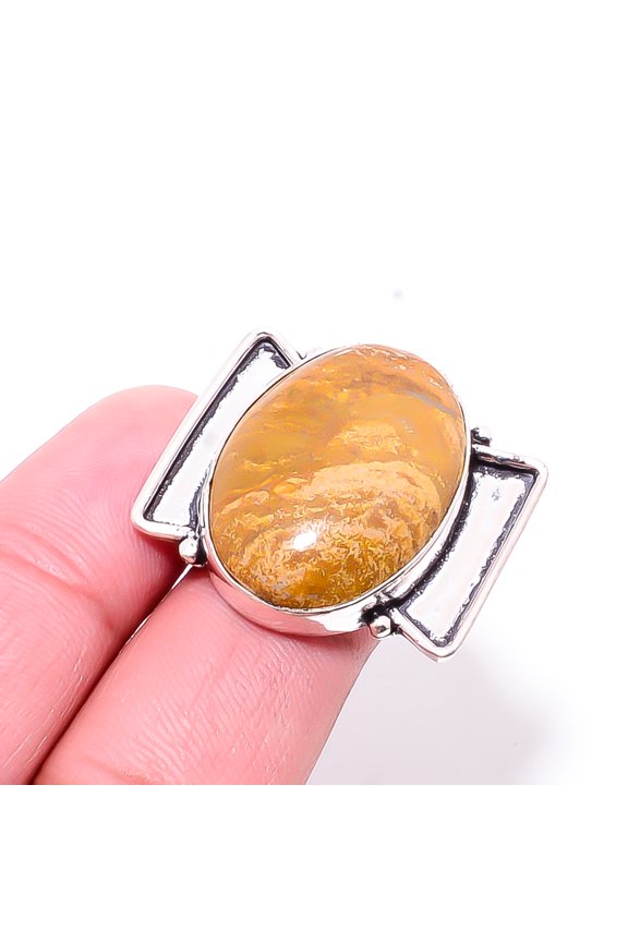 Picture Jasper - Oregon Designer Handmade 925 Sterling Silver Ring S.8 R11417