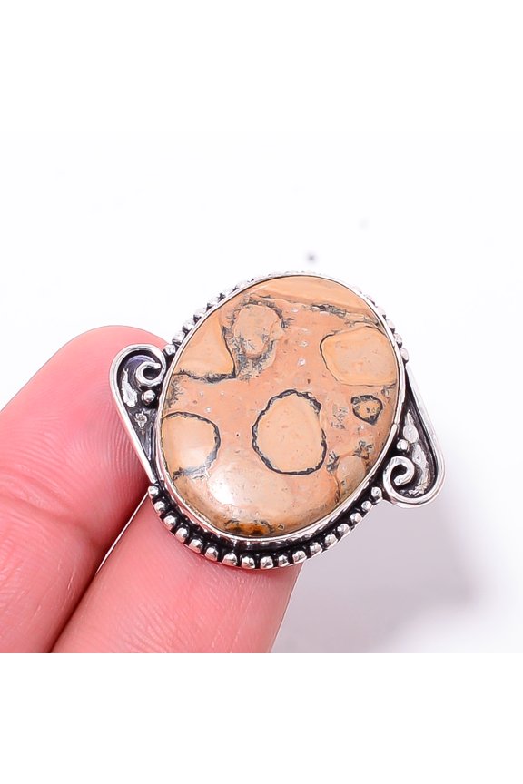 Picture Jasper - Oregon Designer Handmade 925 Sterling Silver Ring S.8 R12354