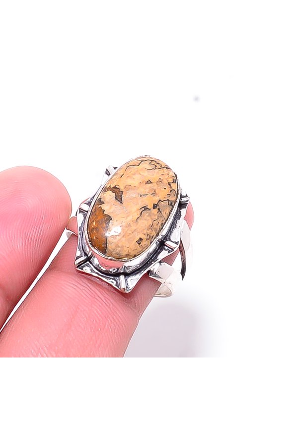 Picture Jasper - Oregon Designer Handmade 925 Sterling Silver Ring S.8 R20372