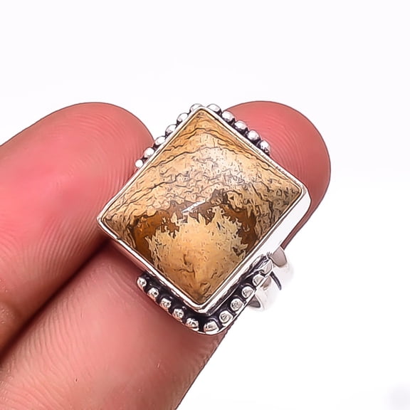 Picture Jasper - Oregon Designer Handmade 925 Sterling Silver Ring S.8 R21495
