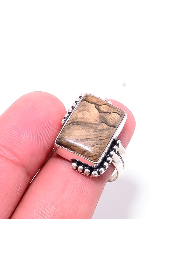 Picture Jasper - Oregon Designer Handmade 925 Sterling Silver Ring S.8 R27484