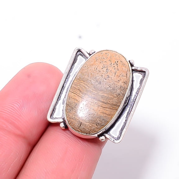 Picture Jasper - Oregon Designer Handmade 925 Sterling Silver Ring S.8 R28413