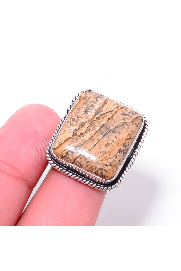 Picture Jasper - Oregon Designer Handmade 925 Sterling Silver Ring S.8 R33