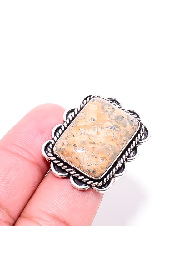 Picture Jasper - Oregon Designer Handmade 925 Sterling Silver Ring S.8 R8