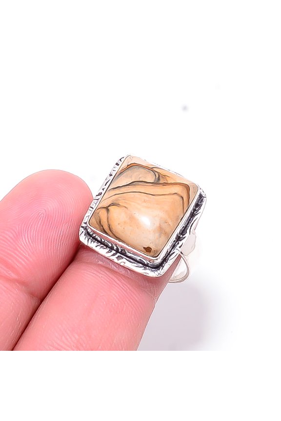 Picture Jasper - Oregon Designer Handmade 925 Sterling Silver Ring S.9.5 R17
