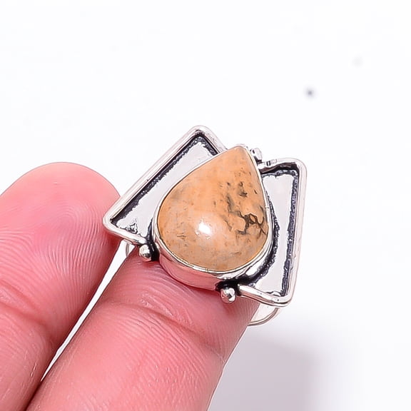 Picture Jasper - Oregon Designer Handmade 925 Sterling Silver Ring S.9 R11366