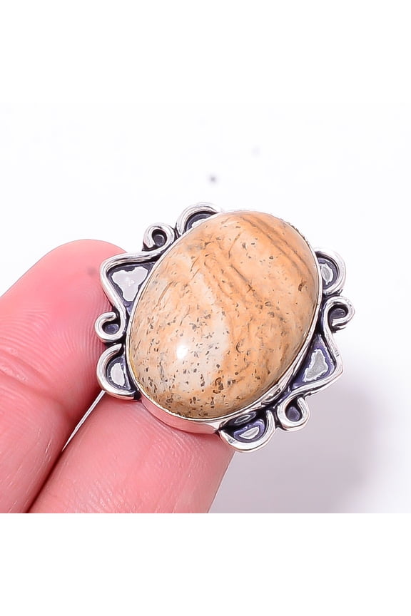 Picture Jasper - Oregon Designer Handmade 925 Sterling Silver Ring S.9 R40